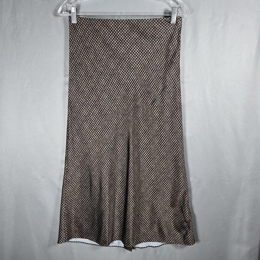 Vince Skirt 2 Brown Houndstooth A-Line Midi Side Zip Office Work Lightweight